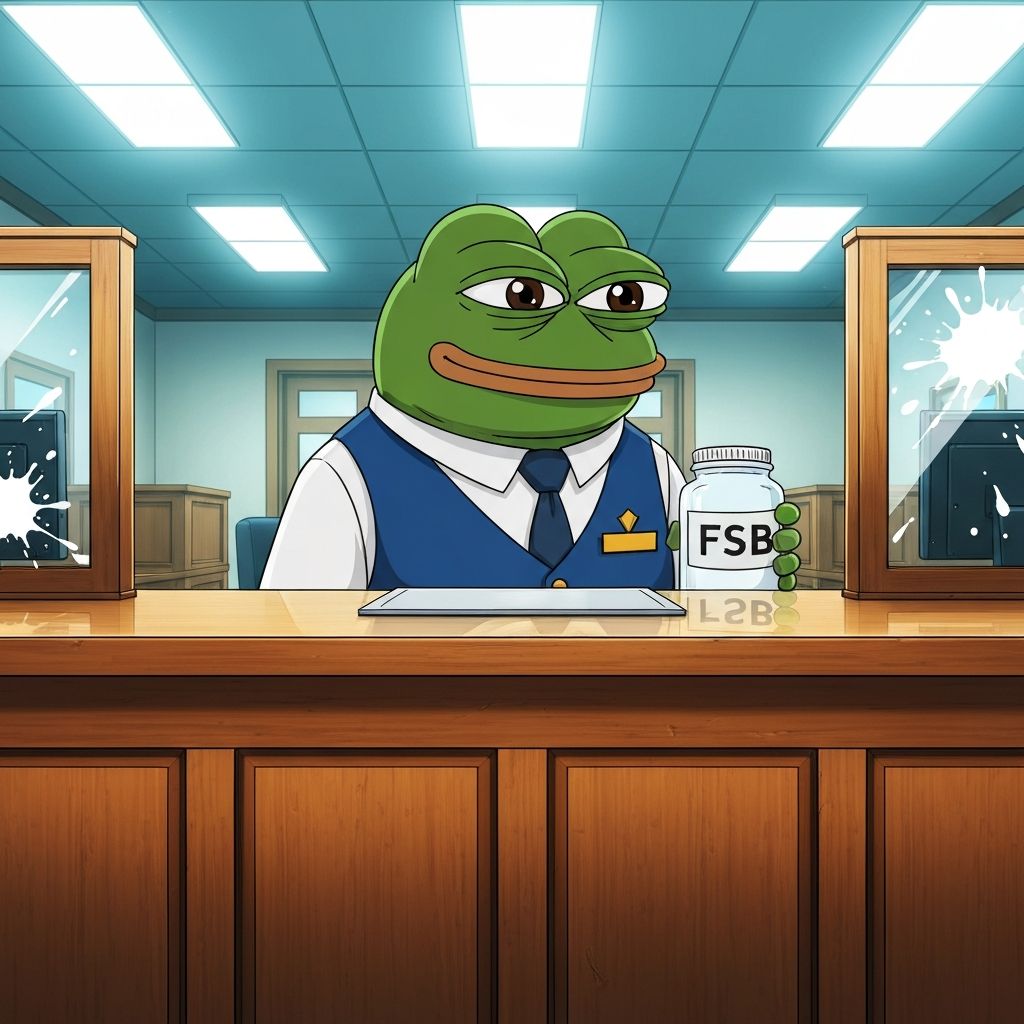 Frog bank teller at FSB counter